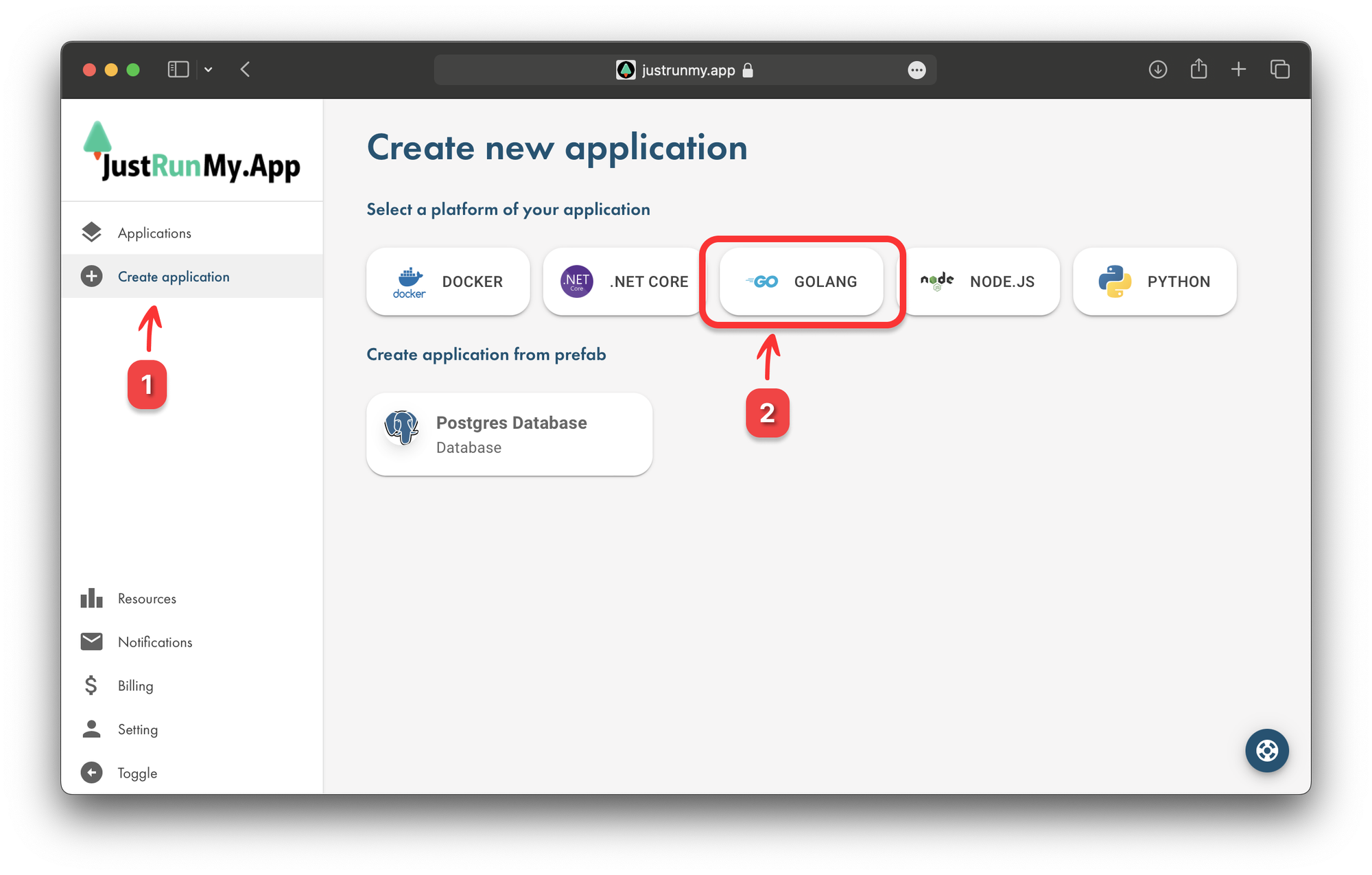 Bootstrap golang application creation